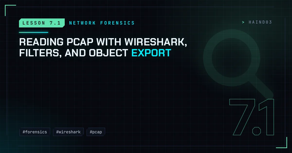 Reading pcap with Wireshark, filters, and object export